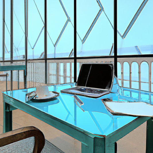 A cozy study room with a view of the New Zealand countryside, featuring a variety of elegant oil diffusers on a wooden desk surrounded by books and a laptop, with soft sunlight filtering through the w