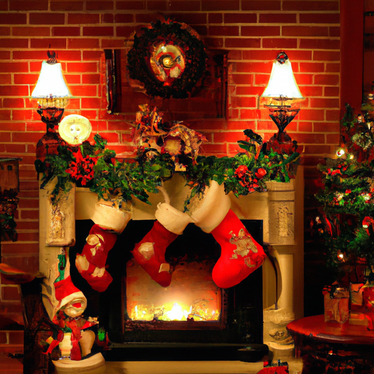 Create an image depicting a cozy, festive living room adorned with beautifully decorated Christmas trees. Each tree is illuminated by Luminara candles, casting a warm, flickering glow. The room is fil