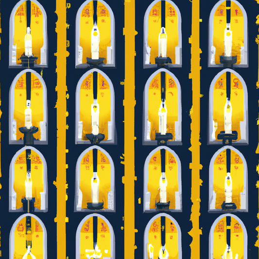 Create an image of a cozy winter evening scene showcasing a series of beautifully glowing Christmas candle lights adorning a frosty window. The window should be framed with a touch of snow outside and