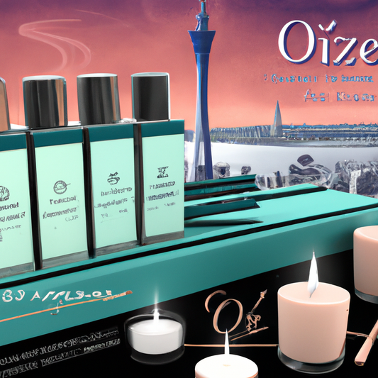 Create an image of a cozy and elegant boutique store in Auckland, filled with a variety of beautifully packaged scented candles. The scene should include shelves and tables displaying candles in diffe
