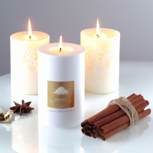 Create an enchanting and cozy winter scene featuring a beautifully designed Neom Christmas Wish Candle as the centerpiece. The candle emits a soft, warm glow in a dimly lit room decorated with subtle 