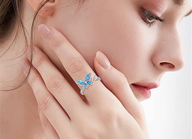 Blue Butterfly Fidget Ring - fidget ring
