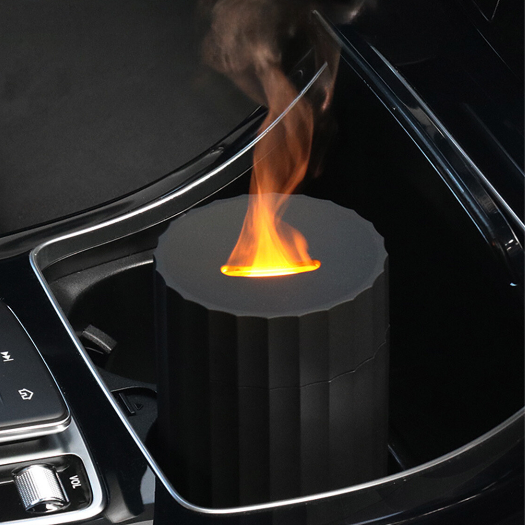 LED Flame Light Aroma Car Diffuser (Black / White)