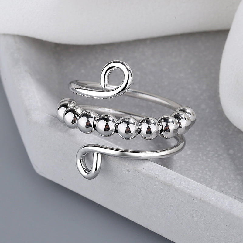 Sterling Silver 10 Beads Fidget Ring - fidget ring