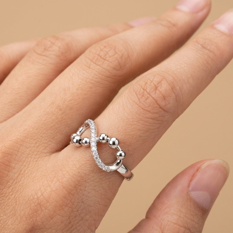 Sterling Silver Eternity Beads Fidget Ring