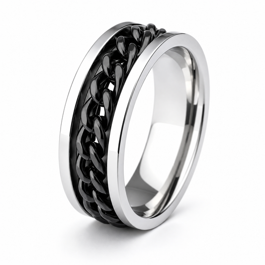 Black Chain on Silver Fidget Ring