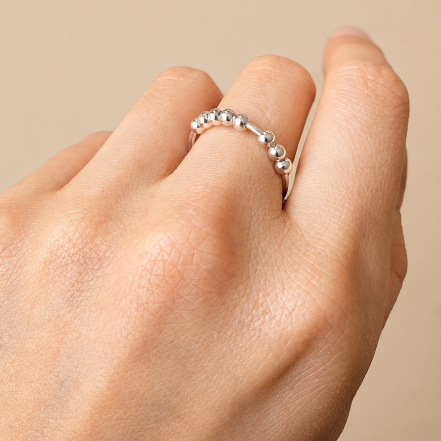 Sterling Silver 8 Mini Beads Fidget Ring