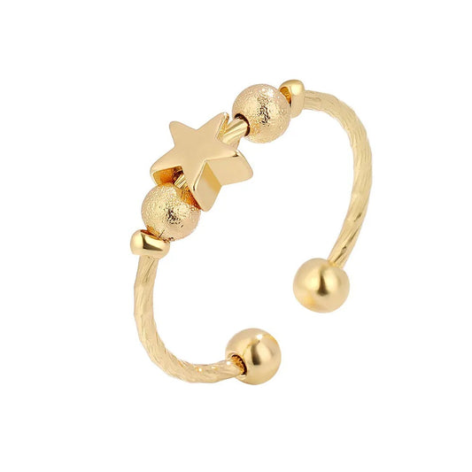 Sterling Silver Star Beads Fidget Ring (Silver / Gold)