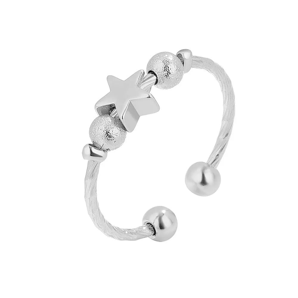 Sterling Silver Star Beads Fidget Ring (Silver / Gold)