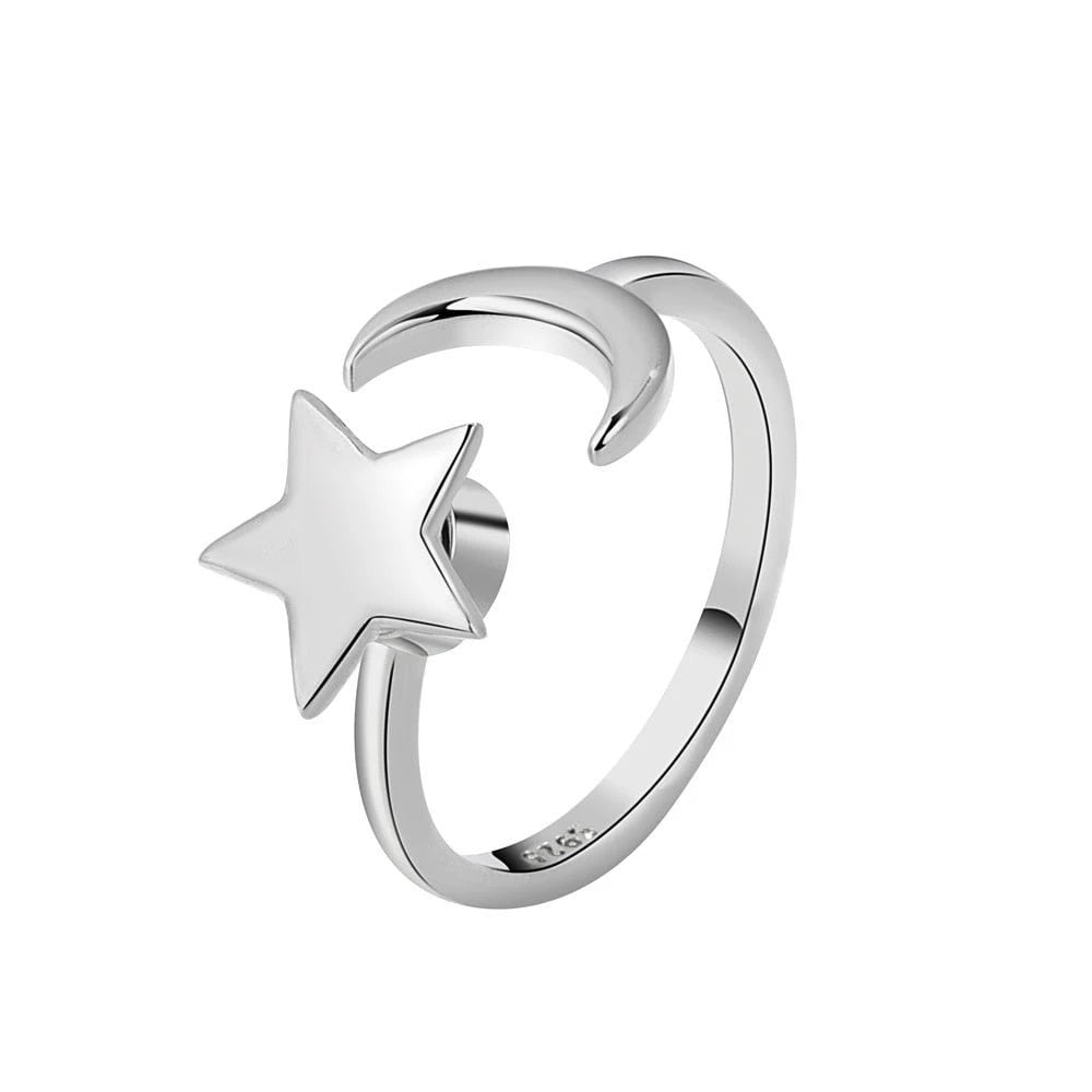 Star & Moon Anxiety Fidget Ring (Silver / Gold) - fidget ring