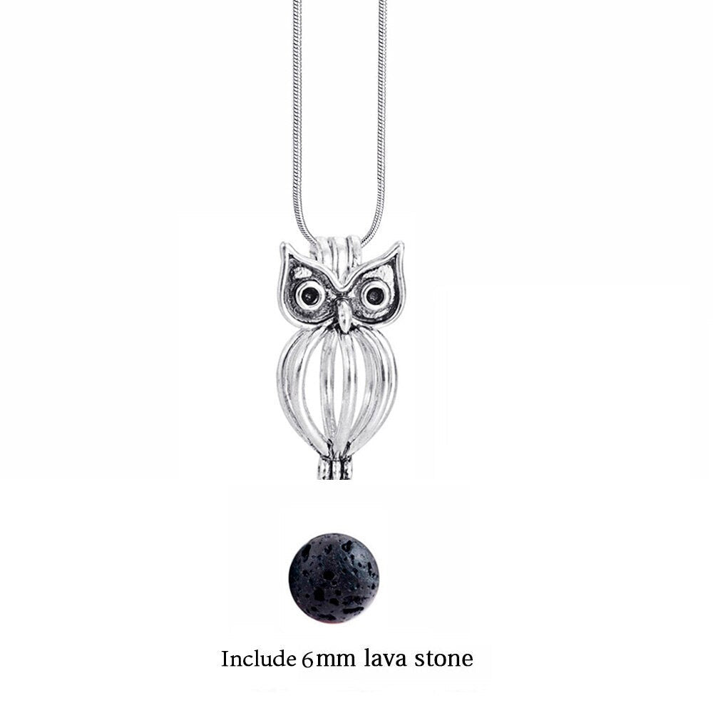 Baby Owl Lava Stone Diffuser Necklace