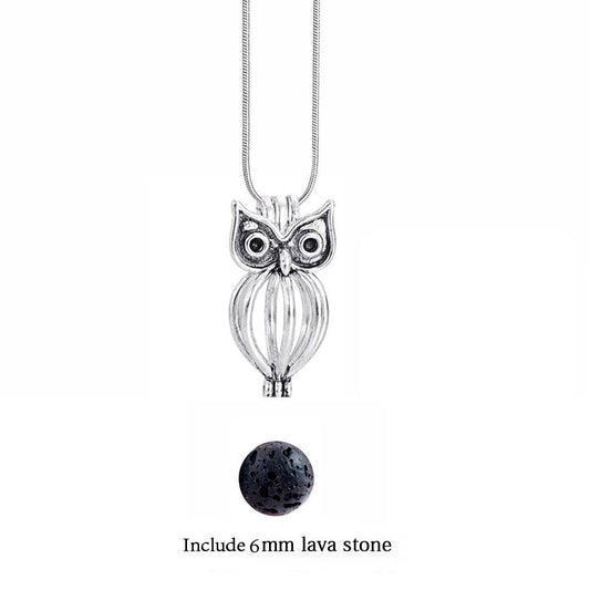 Baby Owl - Lava Stone Diffuser Necklace Silver / Essential Oil Diffuser - Jewelry