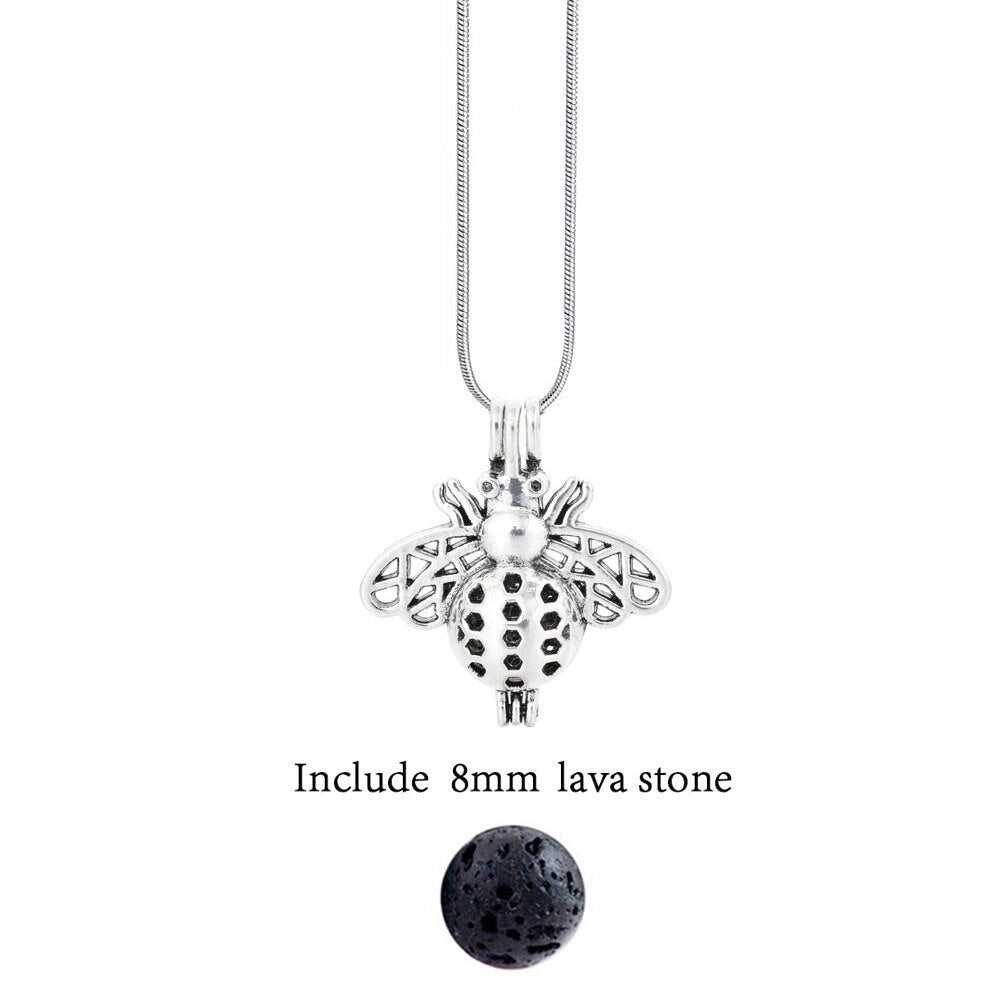 Bee - Lava Stone Diffuser Necklace Silver / Essential Oil Diffuser - Jewelry
