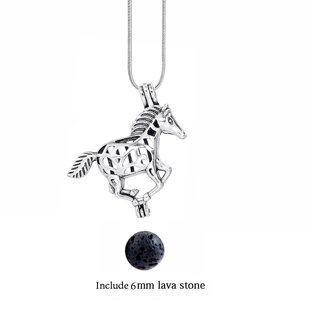 Horse - Lava Stone Diffuser Necklace Silver | Essential Oil Diffuser Ahuru Candle NZ