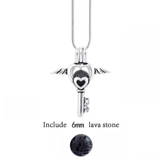 Key Chain - Lava Stone Diffuser Necklace Silver / Essential Oil Diffuser - Jewelry