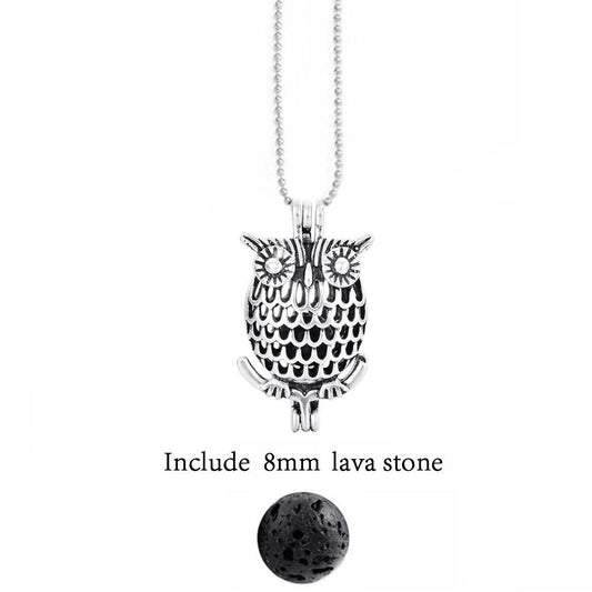 Classic Owl - Lava Stone Diffuser Necklace Silver / Essential Oil Diffuser Ahuru Candles